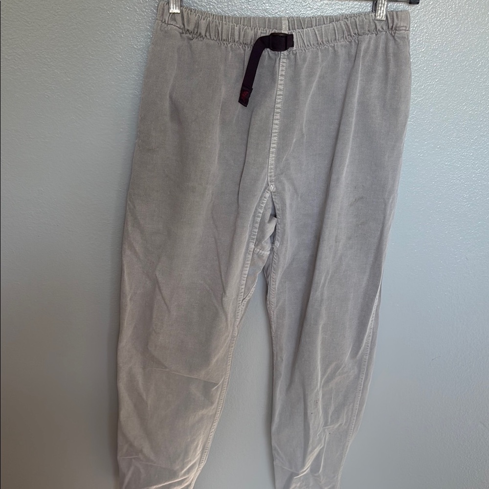 Men's Light Gray Corduroy Elastic-Waist Pants